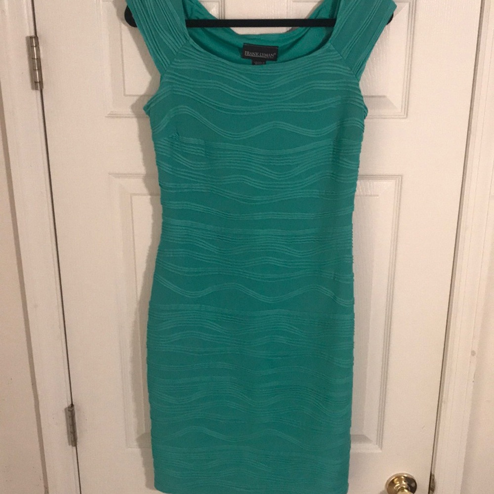 Teal textured body con dress